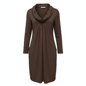 Dress C. Graffitti M Womens Brown Excellent Cowl Neck Pleated Long Sleeve Pocket